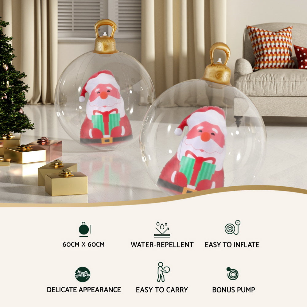 Jingle Jollys 60cm Christmas Inflatable Santa Bauble Clear