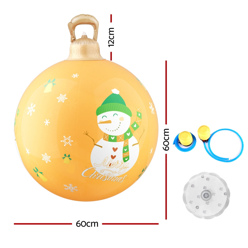 Jingle Jollys 60cm Inflatable Christmas Ball LED Snowman Decor Gold