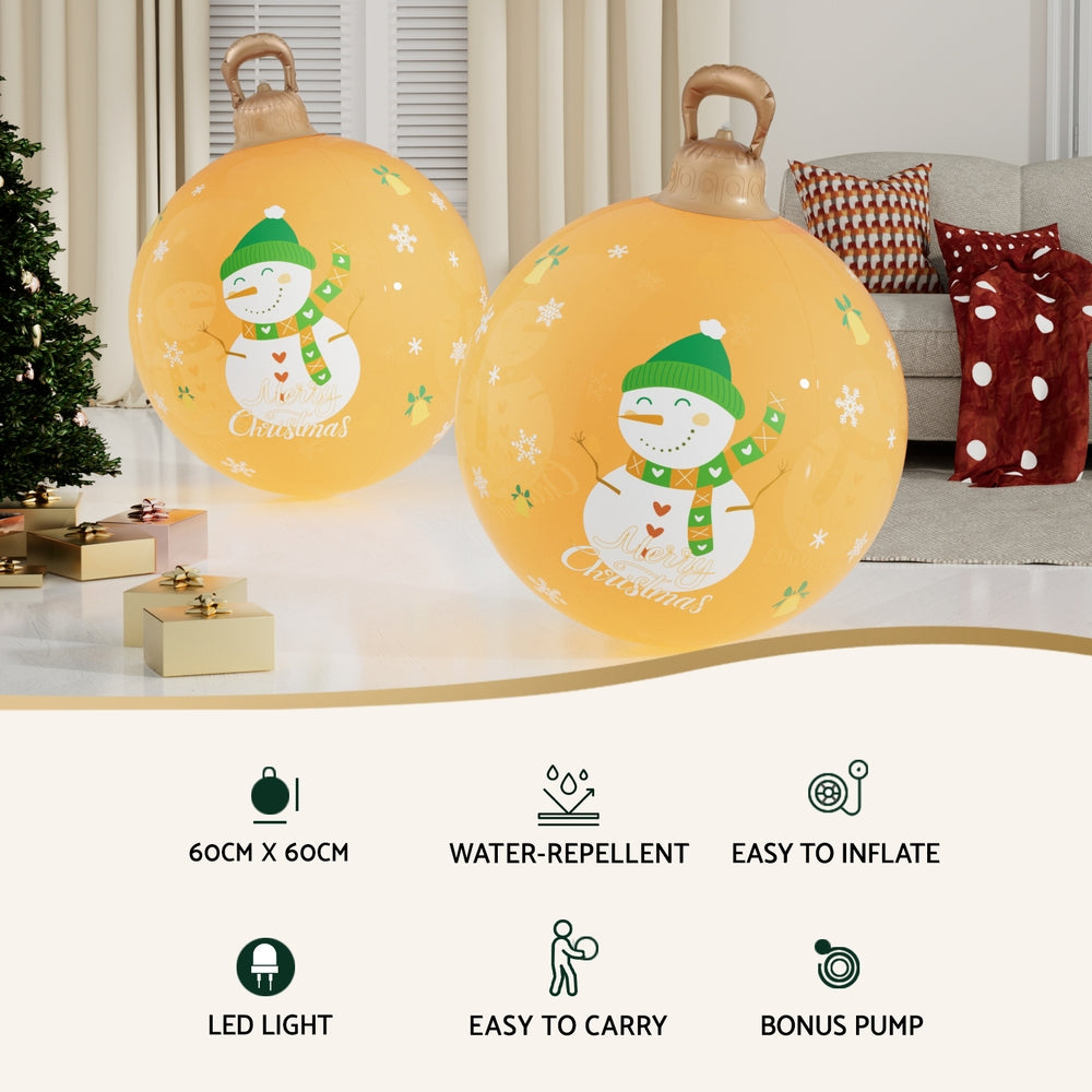 Jingle Jollys 60cm Inflatable Christmas Ball LED Snowman Decor Gold