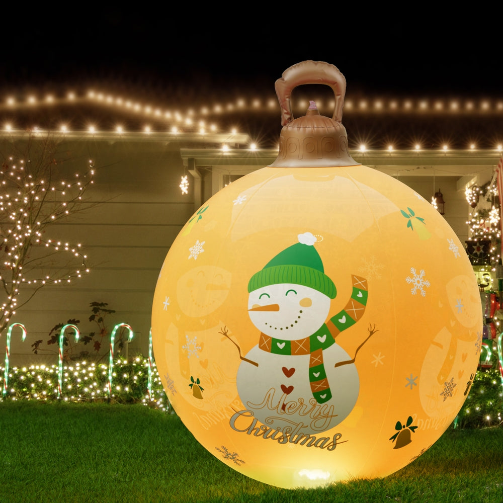 Jingle Jollys 60cm Inflatable Christmas Ball LED Snowman Decor Gold