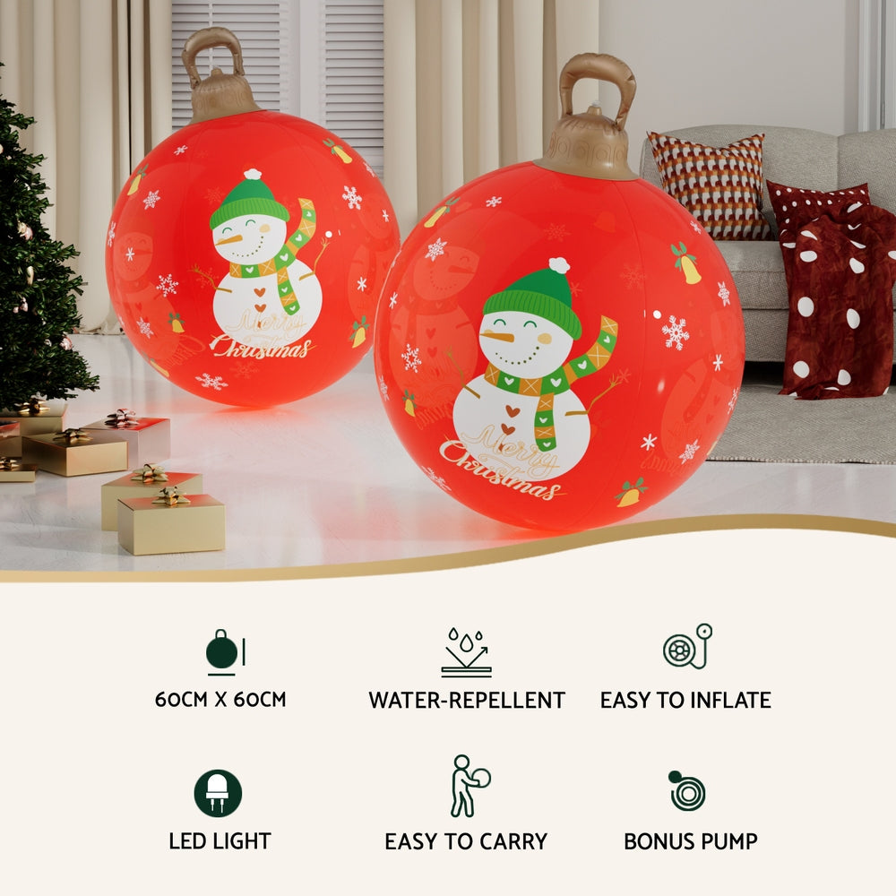 Jingle Jollys 60cm Inflatable LED Snowman Bauble Red