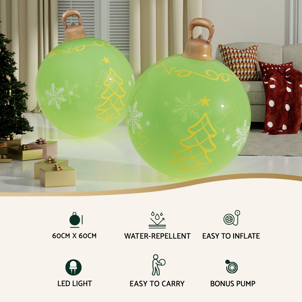 Jingle Jollys 60cm Inflatable Christmas Ball LED Illuminated Green