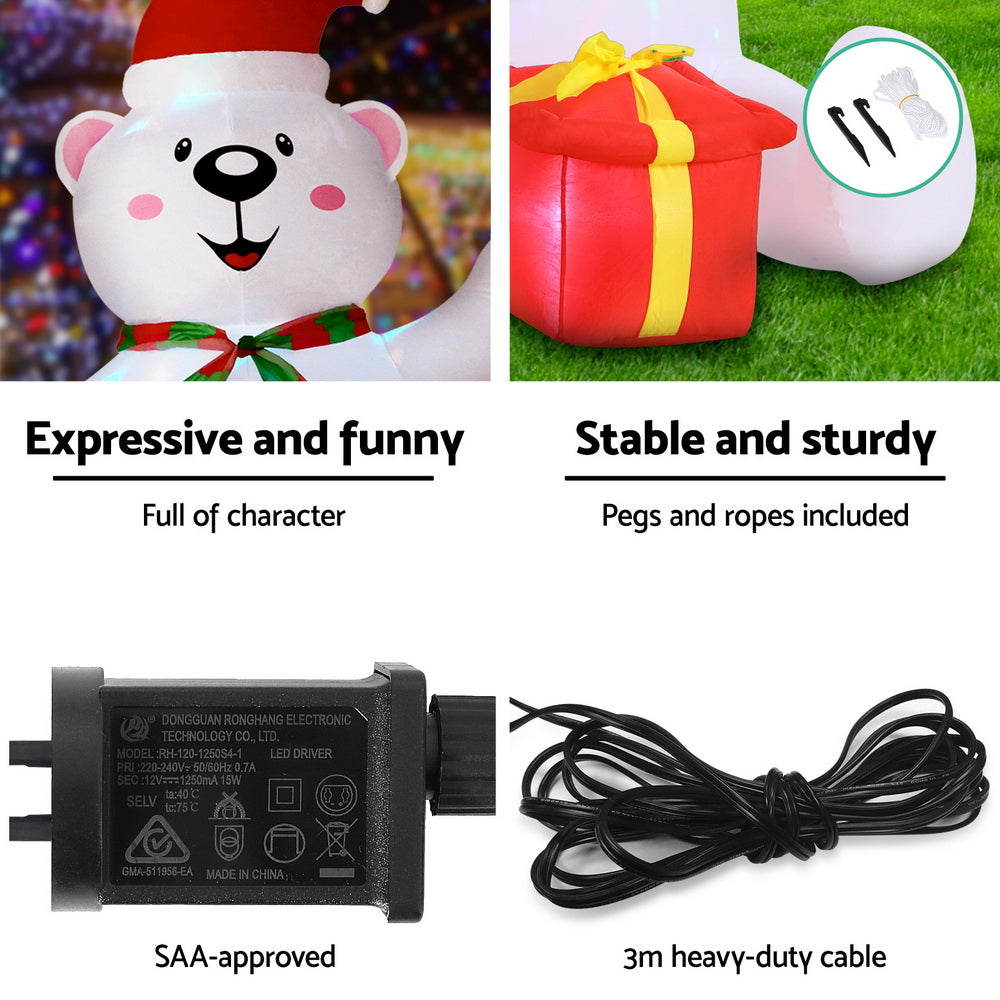Jingle Jollys 1.8m LED Christmas Inflatable Bear Outdoor Decoration