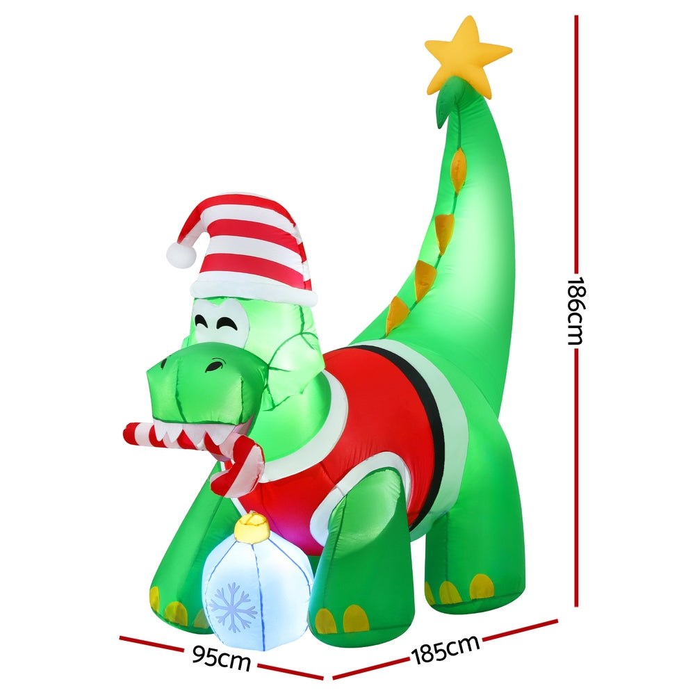 Jingle Jollys 1.86m LED Dinosaur Christmas Inflatable Decoration