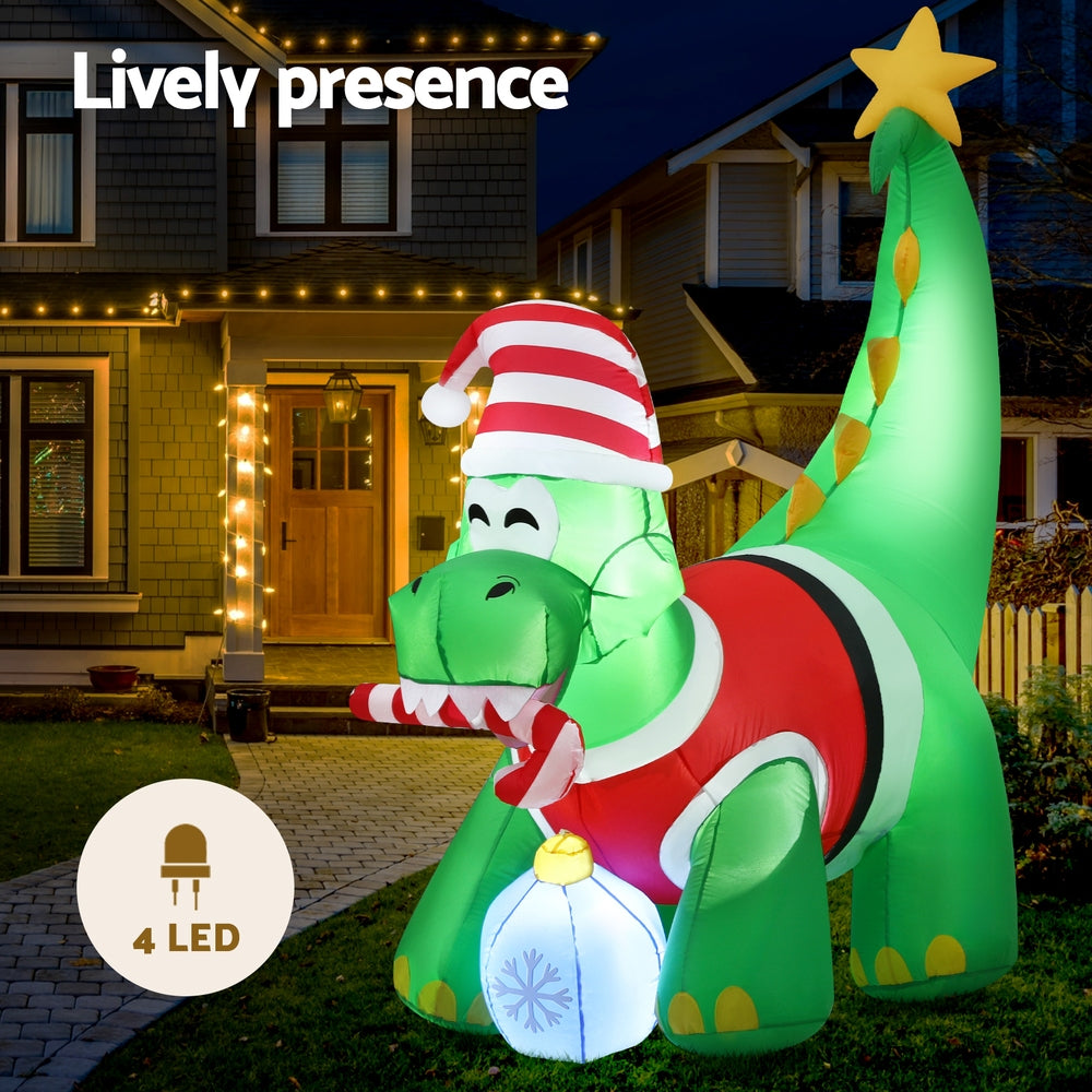 Jingle Jollys 1.86m LED Dinosaur Christmas Inflatable Decoration