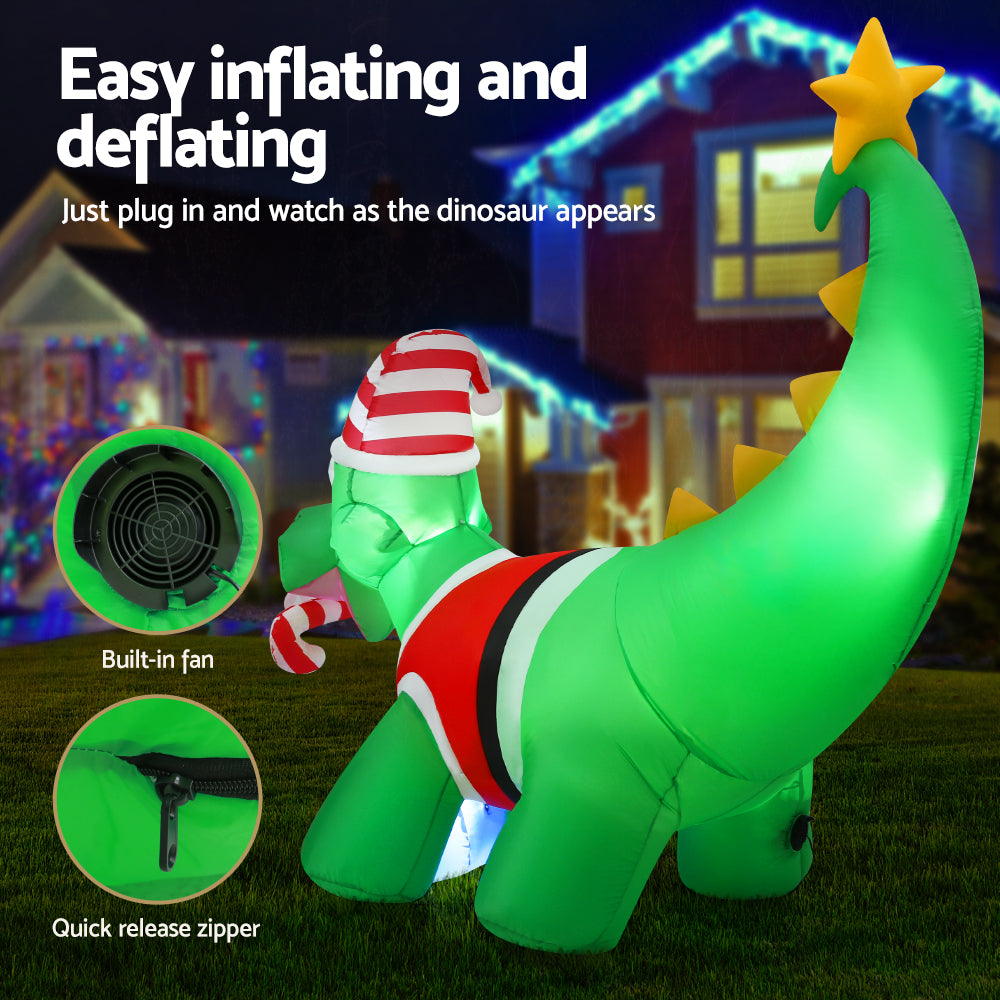 Jingle Jollys 1.86m LED Dinosaur Christmas Inflatable Decoration