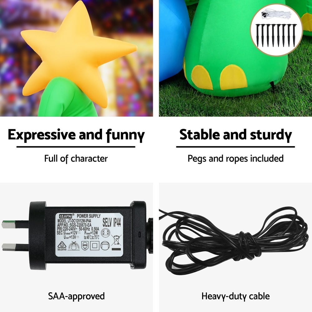 Jingle Jollys 1.86m LED Dinosaur Christmas Inflatable Decoration