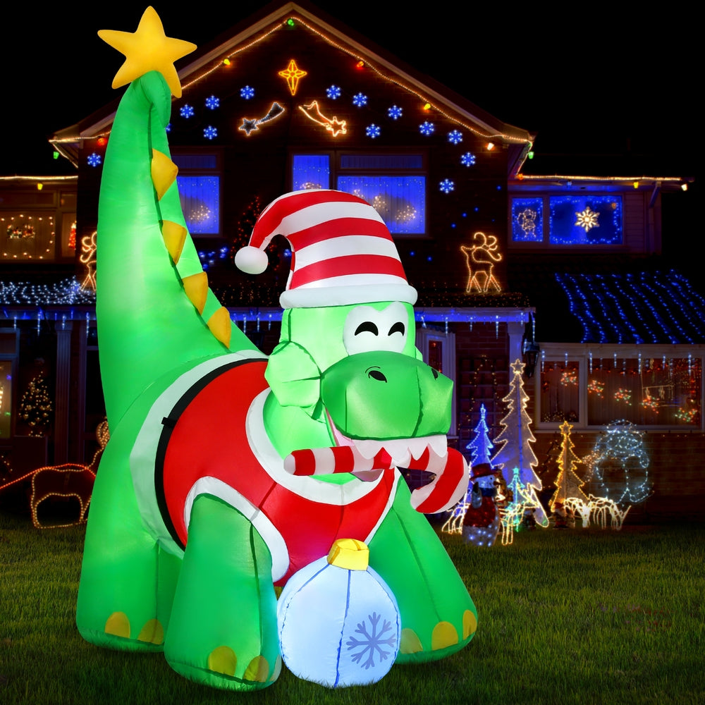 Jingle Jollys 1.86m LED Dinosaur Christmas Inflatable Decoration