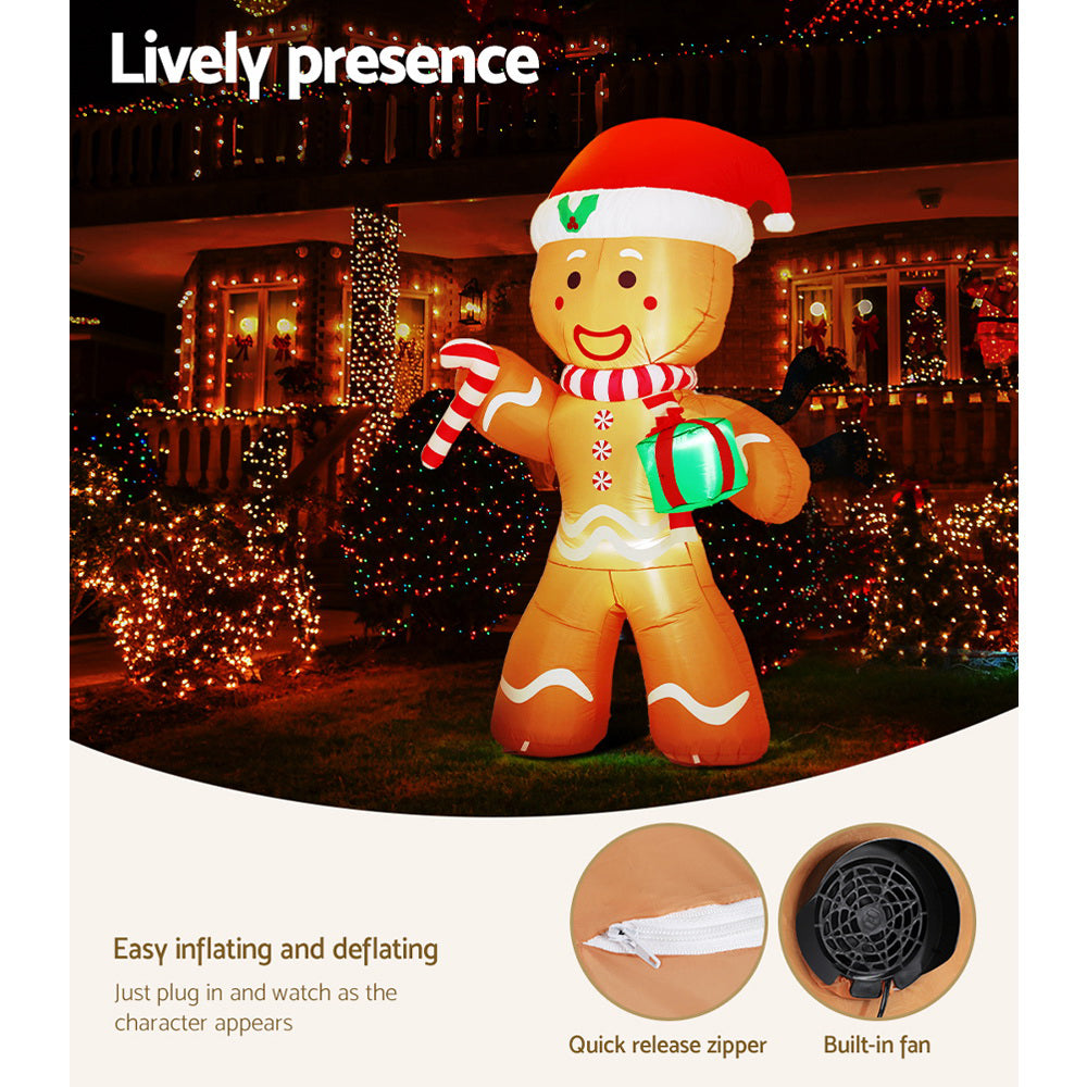 Jingle Jollys 2.4M Inflatable Gingerbread Man Illuminated Christmas Decoration