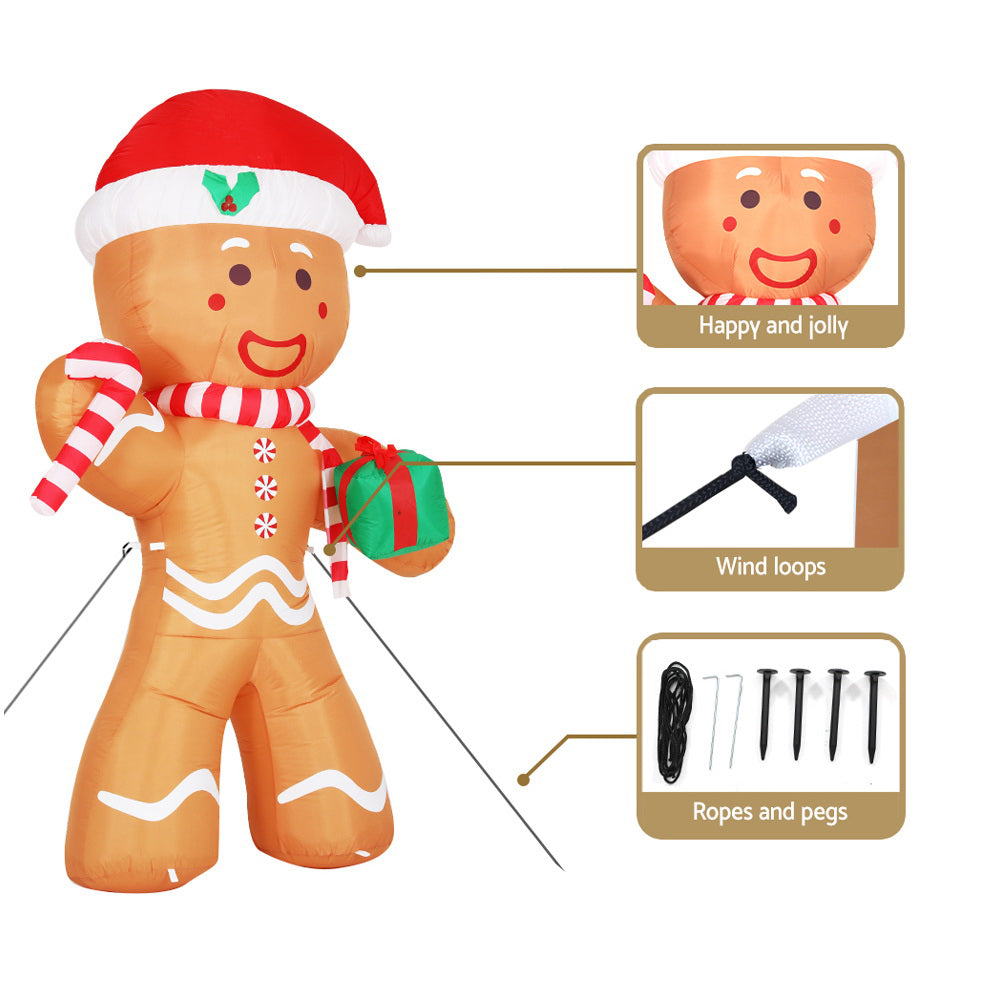 Jingle Jollys 2.4M Inflatable Gingerbread Man Illuminated Christmas Decoration