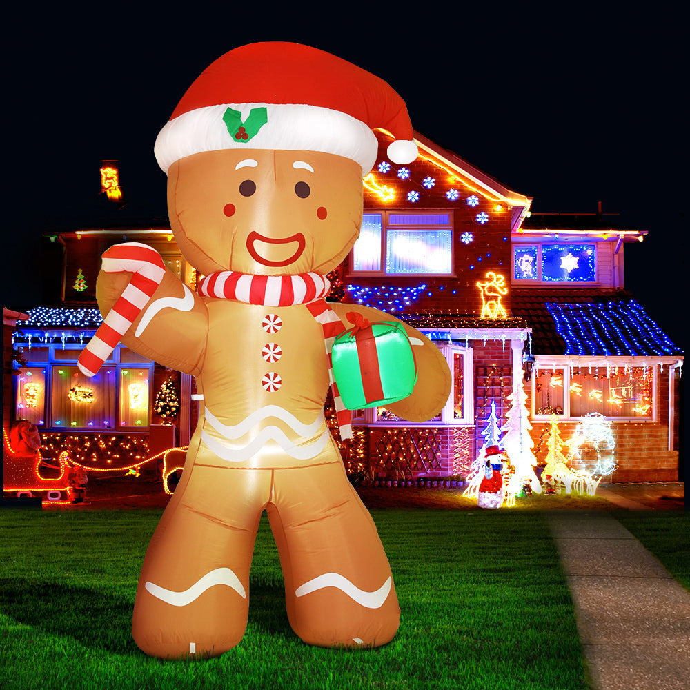 Jingle Jollys 2.4M Inflatable Gingerbread Man Illuminated Christmas Decoration