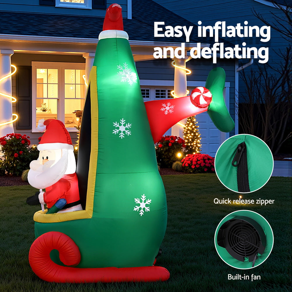 Jingle Jollys 2.55m Christmas Inflatable Santa Helicopter LED Decorations