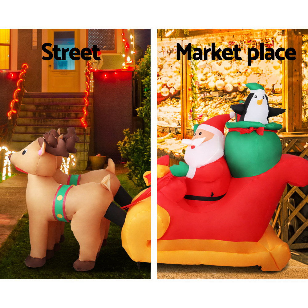 Jingle Jollys 2.2M Inflatable Santa Sleigh Illuminated Christmas Decoration