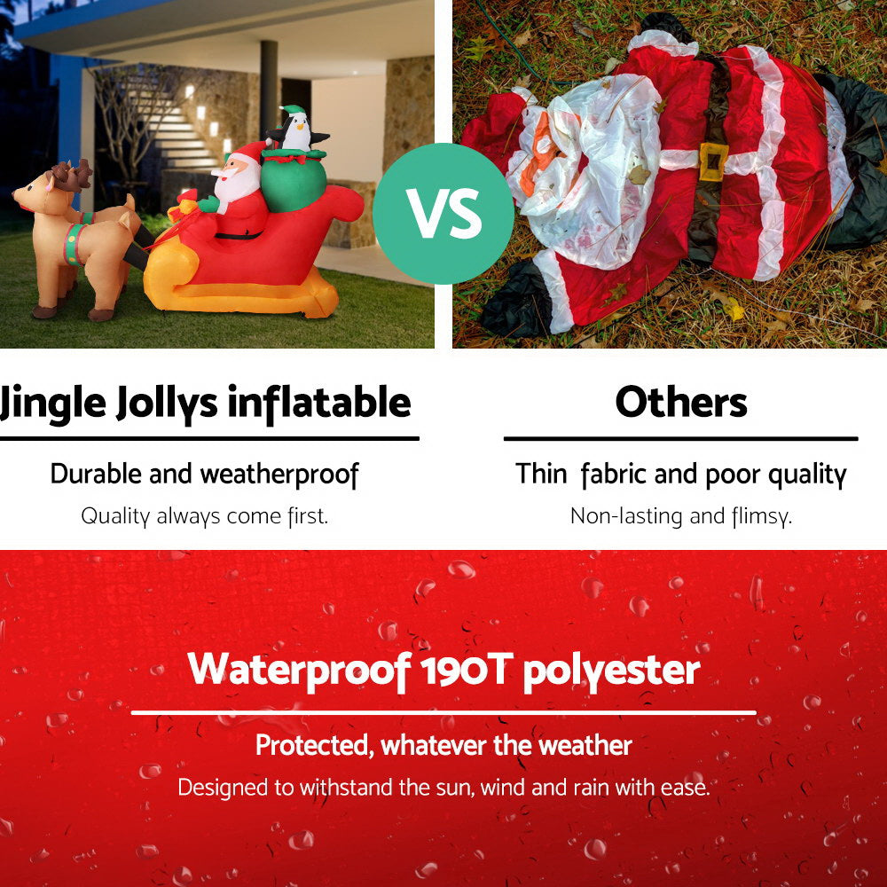 Jingle Jollys 2.2M Inflatable Santa Sleigh Illuminated Christmas Decoration