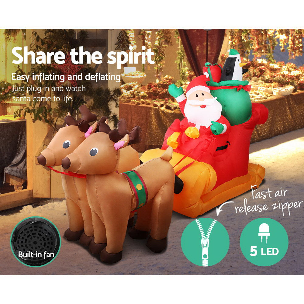 Jingle Jollys 2.2M Inflatable Santa Sleigh Illuminated Christmas Decoration