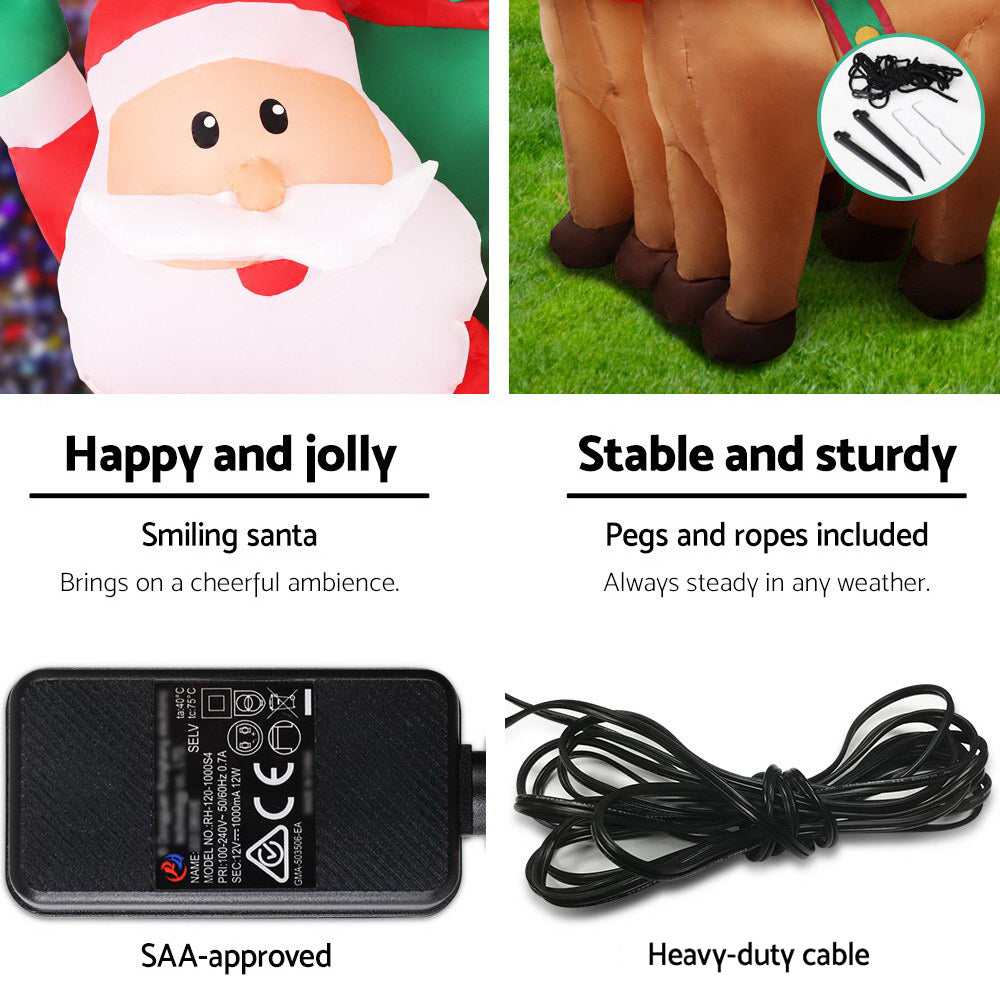 Jingle Jollys 2.2M Inflatable Santa Sleigh Illuminated Christmas Decoration