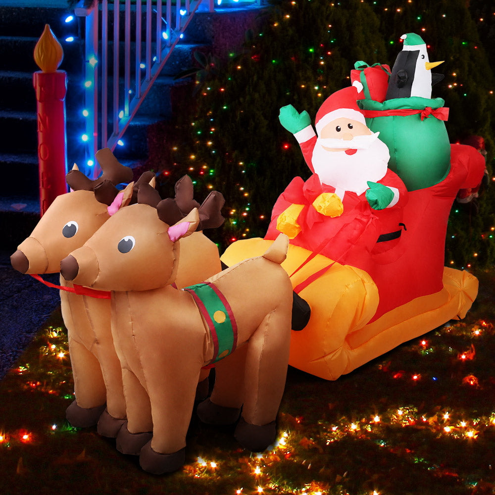 Jingle Jollys 2.2M Inflatable Santa Sleigh Illuminated Christmas Decoration