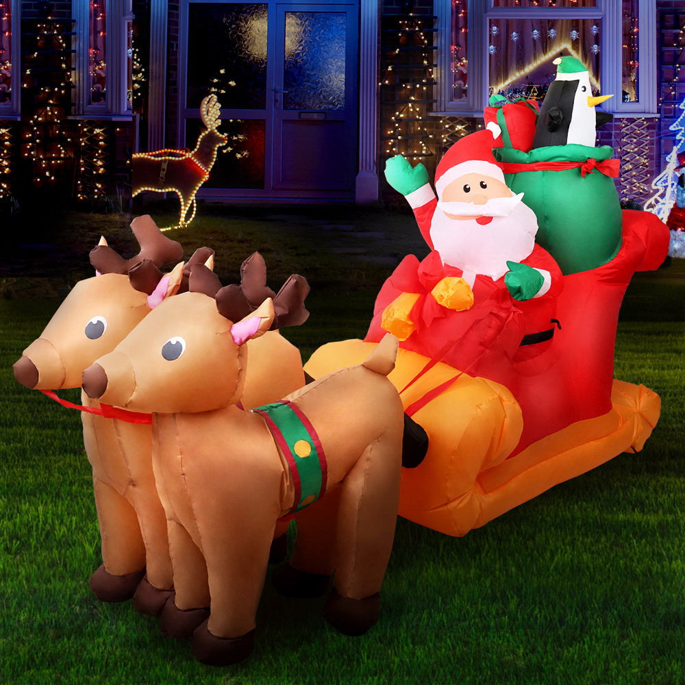 Jingle Jollys 2.2M Inflatable Santa Sleigh Illuminated Christmas Decoration
