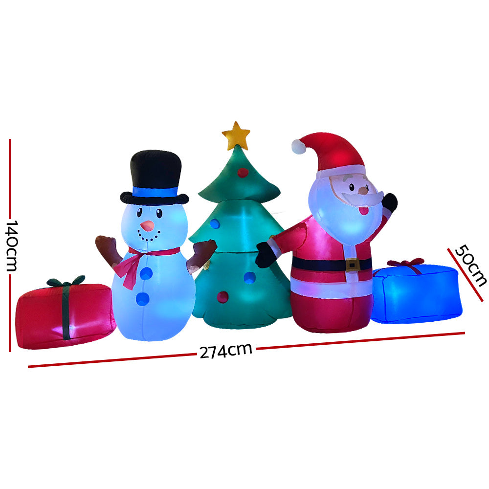 Jingle Jollys 2.7M Christmas Inflatable Tree Snowman Illuminated Decorations