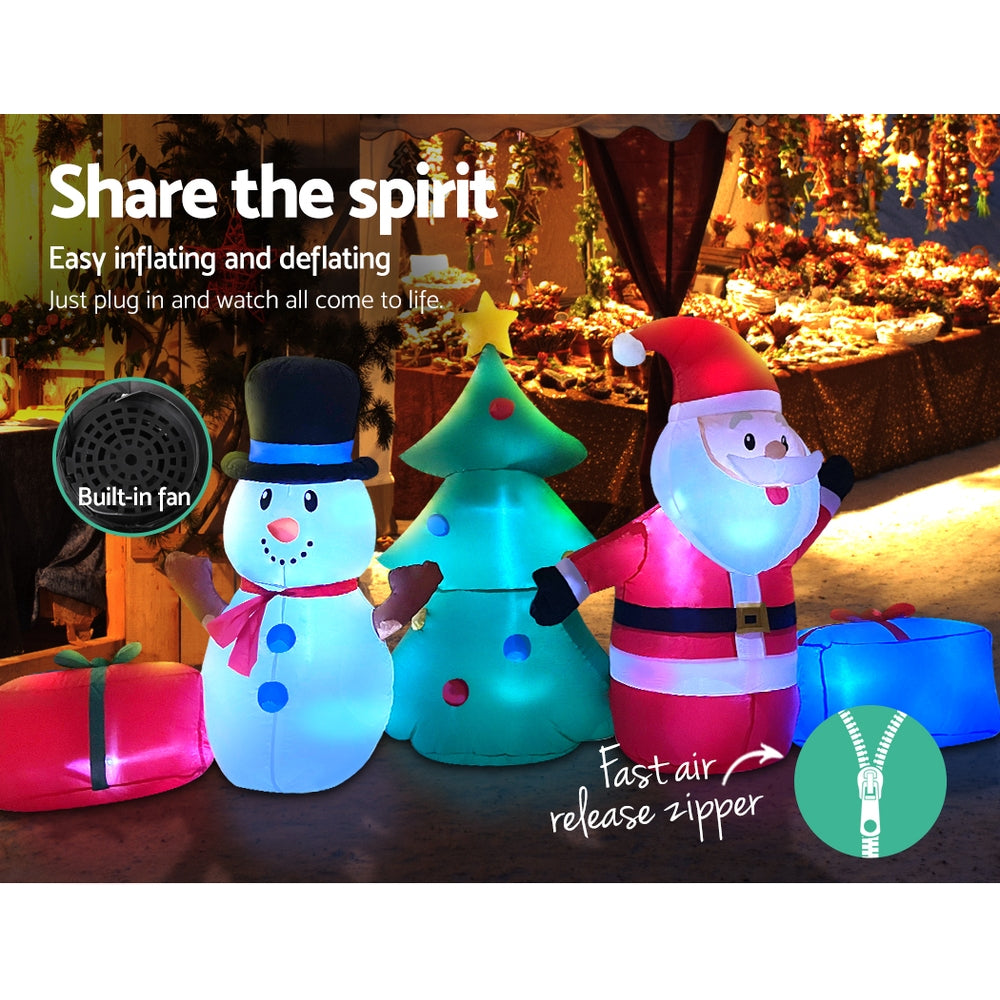 Jingle Jollys 2.7M Christmas Inflatable Tree Snowman Illuminated Decorations