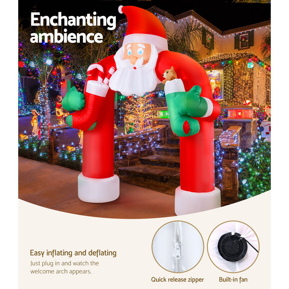 Jingle Jollys 2.3M Inflatable Santa Archway Outdoor Christmas Lights