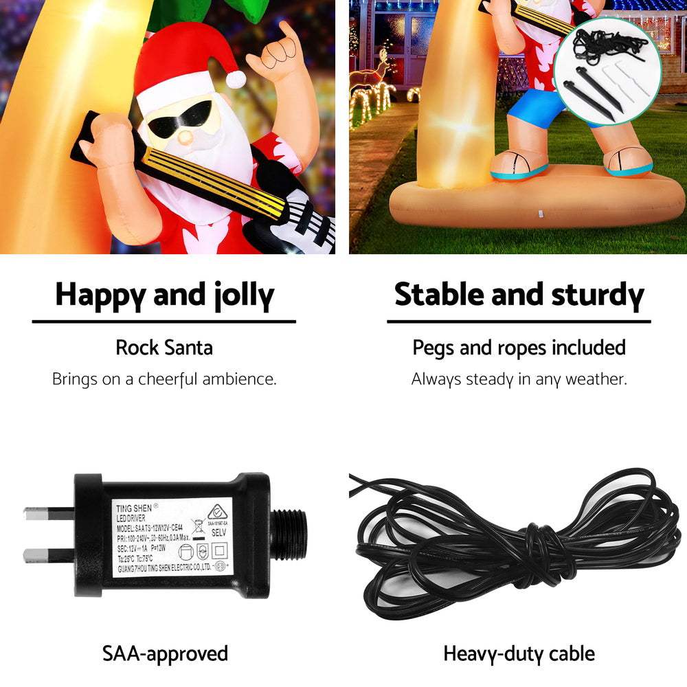 Jingle Jollys 2.1m Christmas Inflatable Santa Guitar LED Decorations