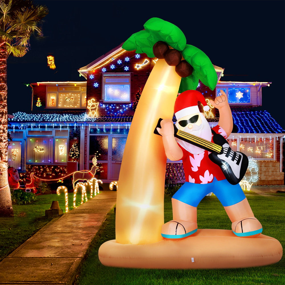 Jingle Jollys 2.1m Christmas Inflatable Santa Guitar LED Decorations
