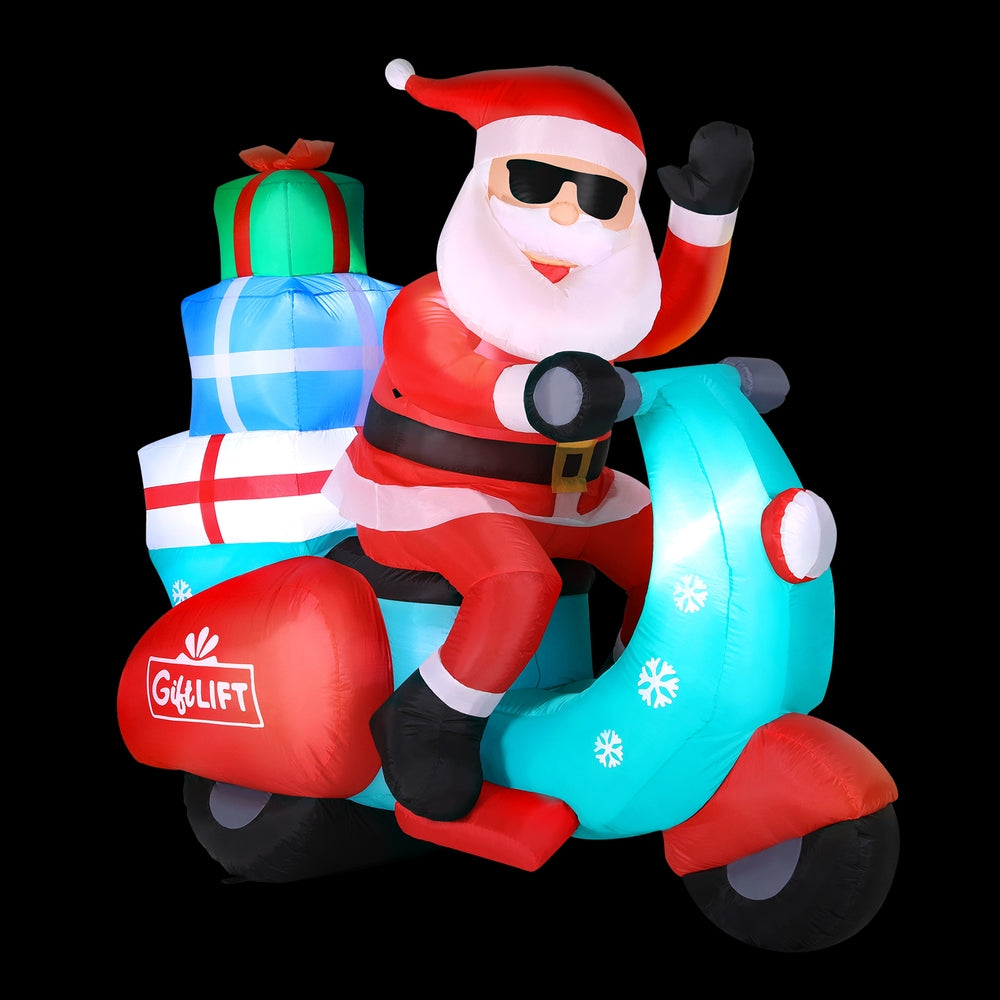 Jingle Jollys 1.8m Christmas Inflatable Santa Motorbike LED Decoration