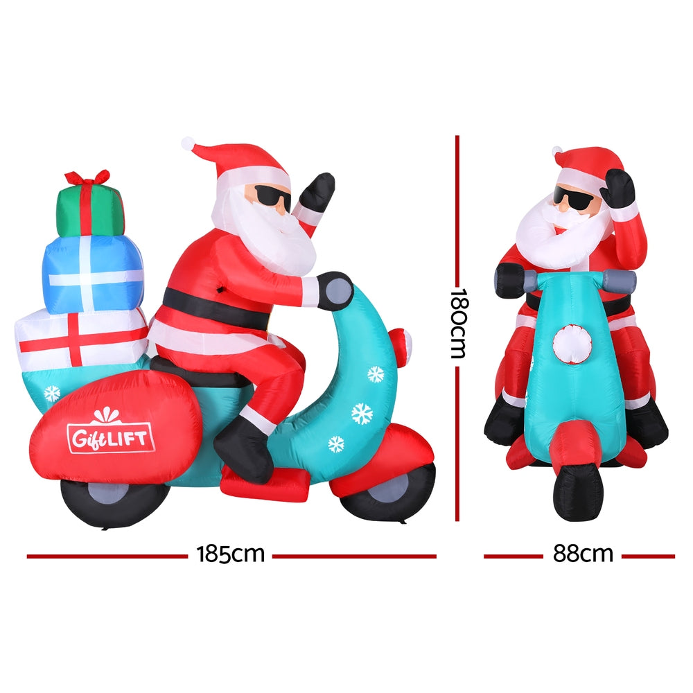 Jingle Jollys 1.8m Christmas Inflatable Santa Motorbike LED Outdoor Decoration