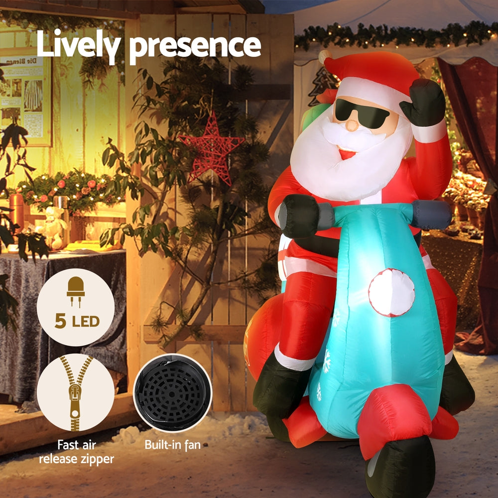 Jingle Jollys 1.8m Christmas Inflatable Santa Motorbike LED Outdoor Decoration