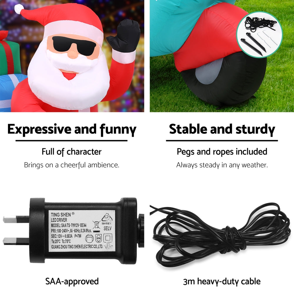 Jingle Jollys 1.8m Christmas Inflatable Santa Motorbike LED Outdoor Decoration