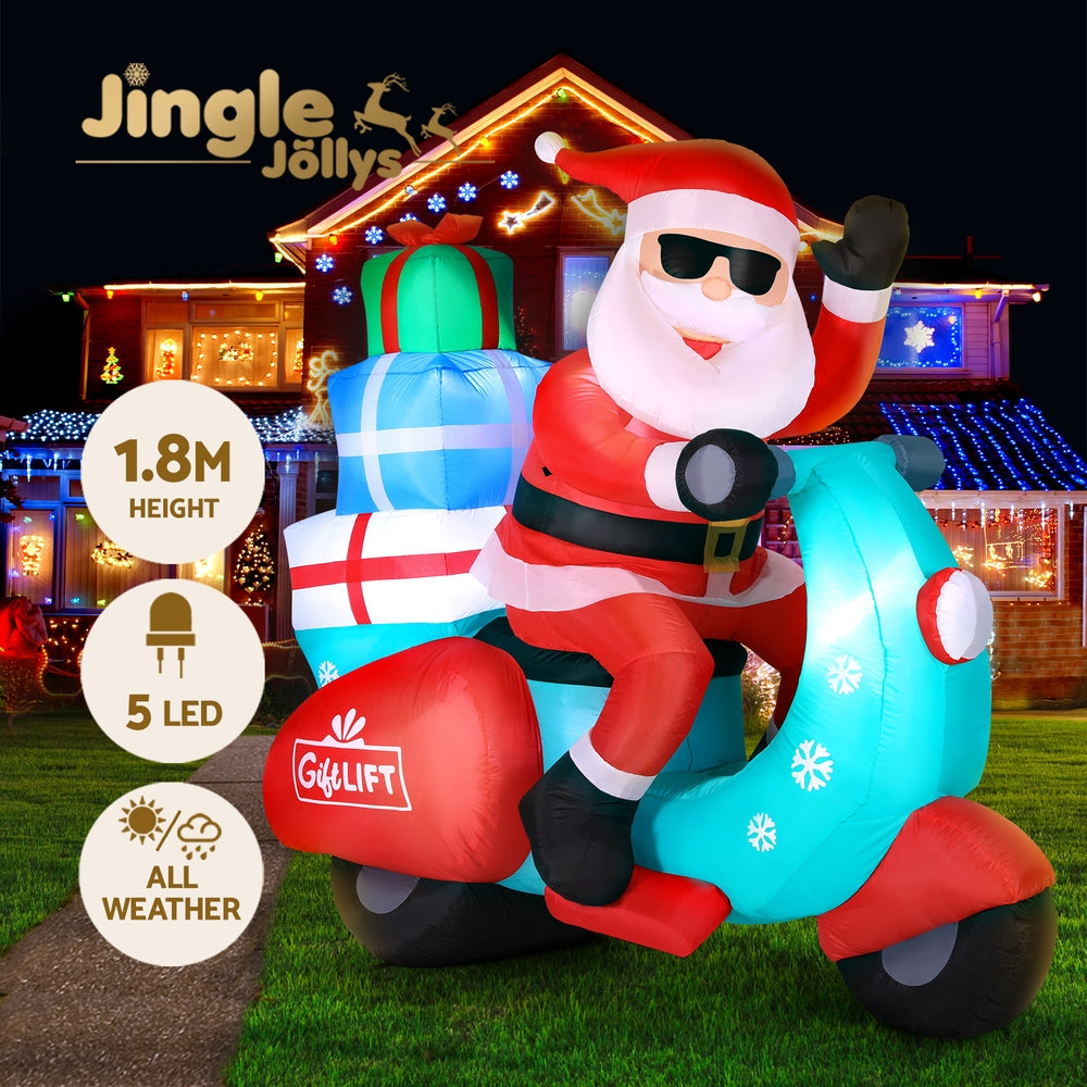 Jingle Jollys 1.8m Christmas Inflatable Santa Motorbike LED Outdoor Decoration