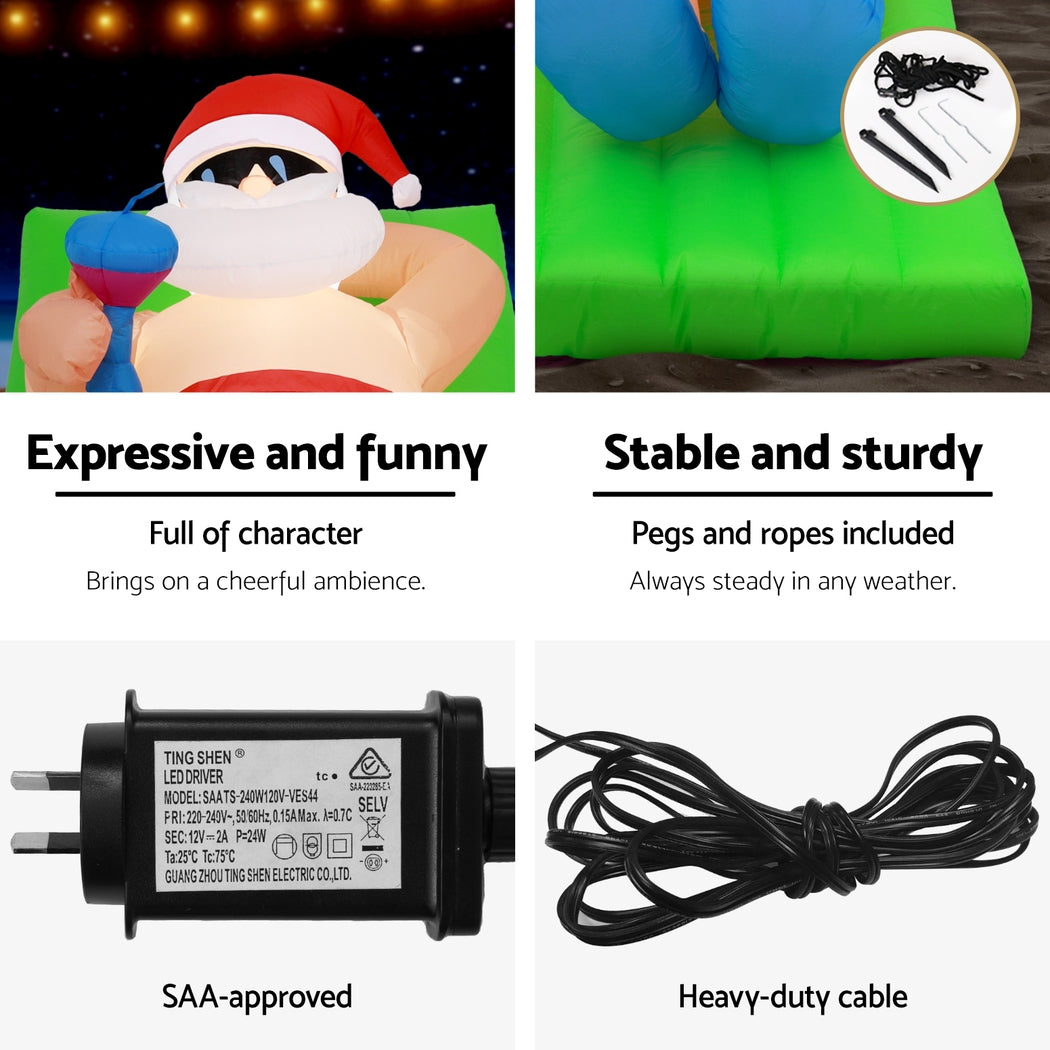 Jingle Jollys 1.8M Inflatable Santa Bench LED Christmas Decoration