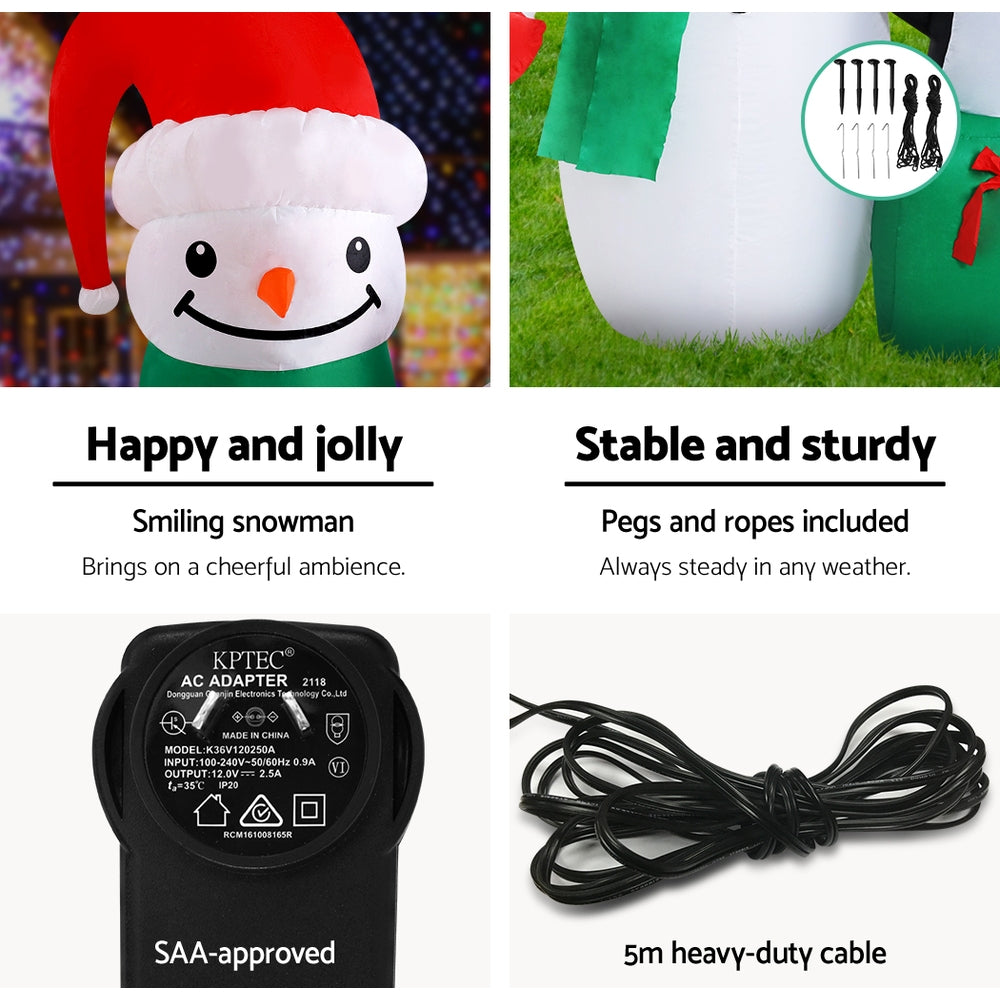 Jingle Jollys 1.8M Inflatable Snowman Illuminated Christmas Decoration