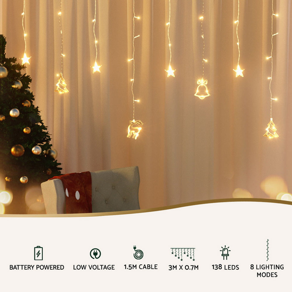 Jingle Jollys 3m Icicle Christmas Lights 138 LED Warm White