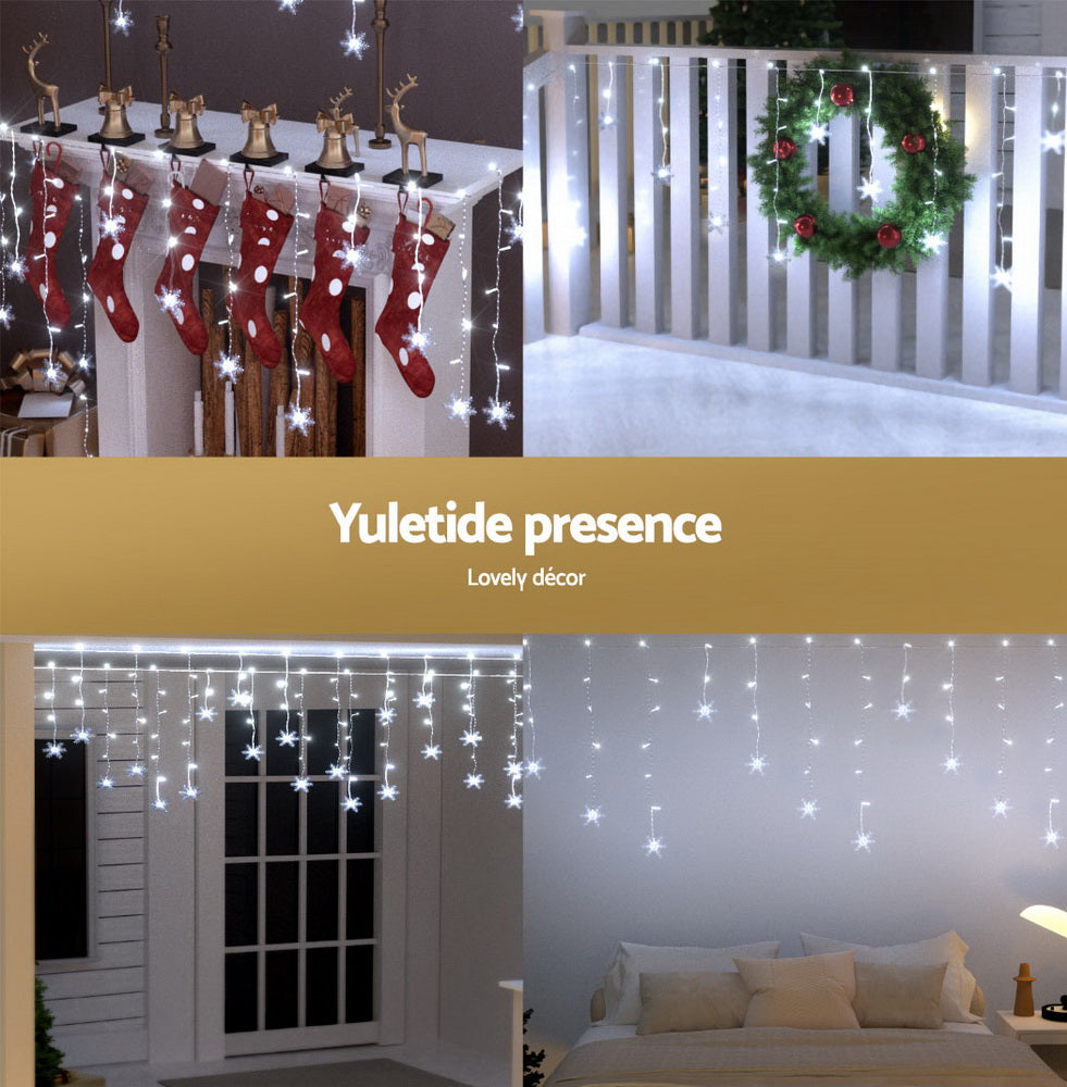 Jingle Jollys 6m Icicle Lights 160 LED Cold White Solar