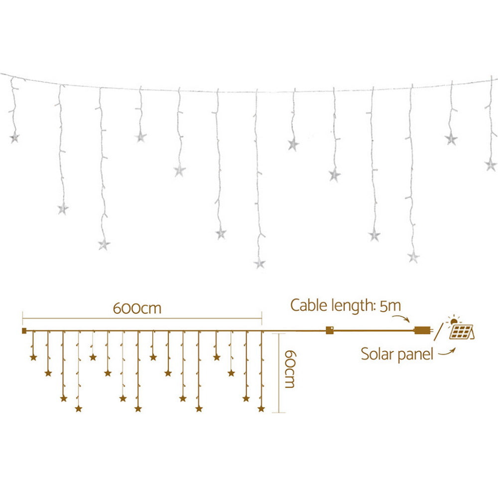 Jingle Jollys 6m Icicle Lights 160 LED Warm White Solar
