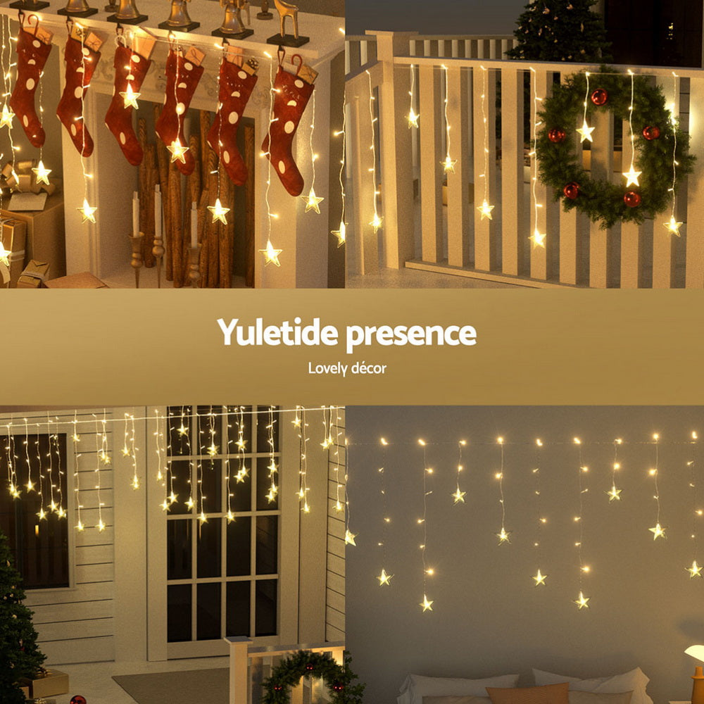Jingle Jollys 6m Icicle Lights 160 LED Warm White Solar