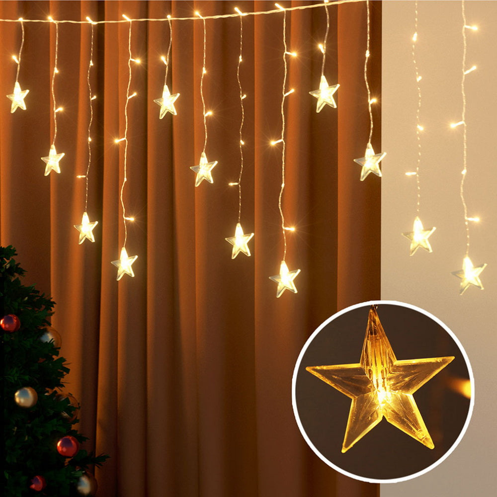 Jingle Jollys 6m Icicle Lights 160 LED Warm White Solar