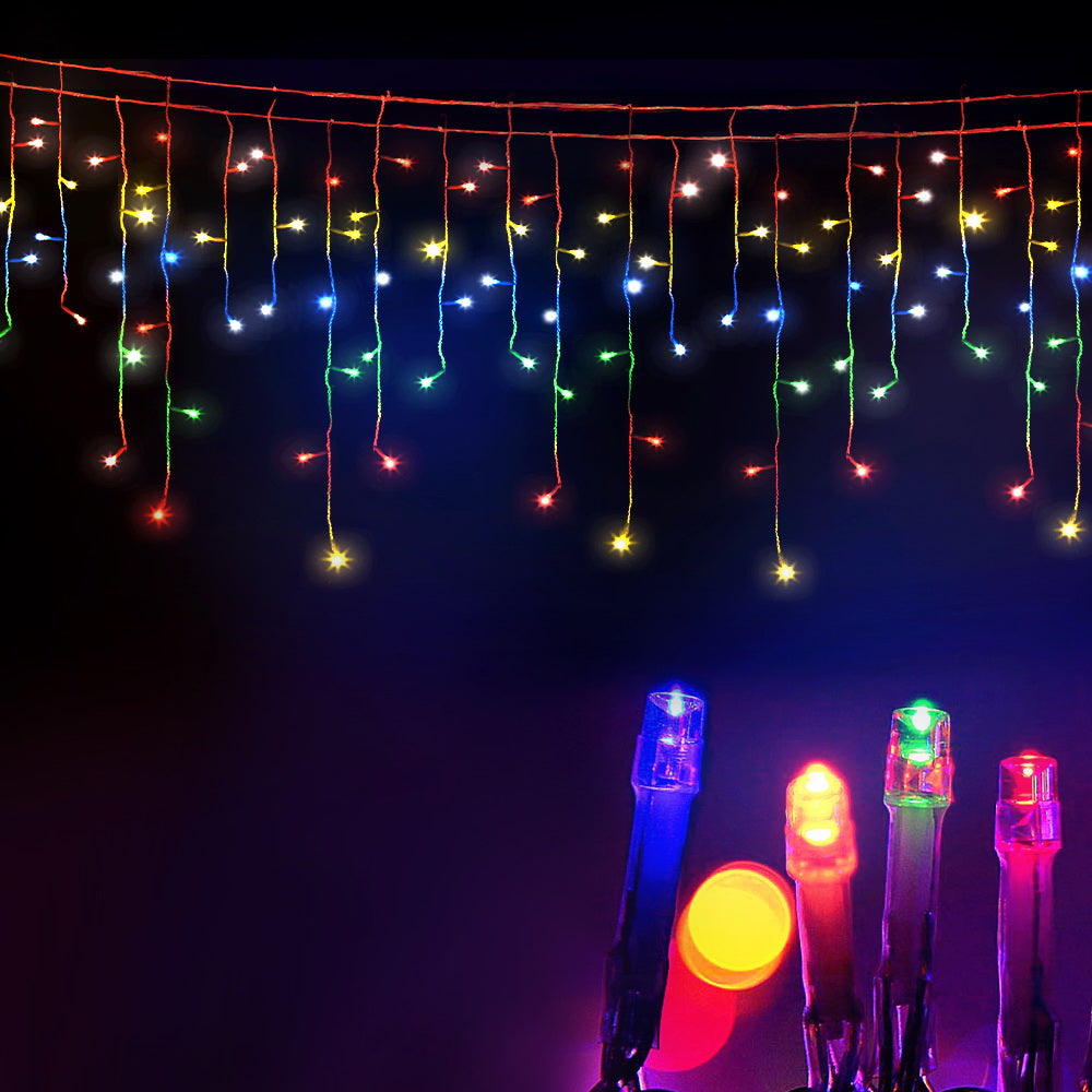 Jingle Jollys 12.5M Solar Icicle String Lights Multi-Colour