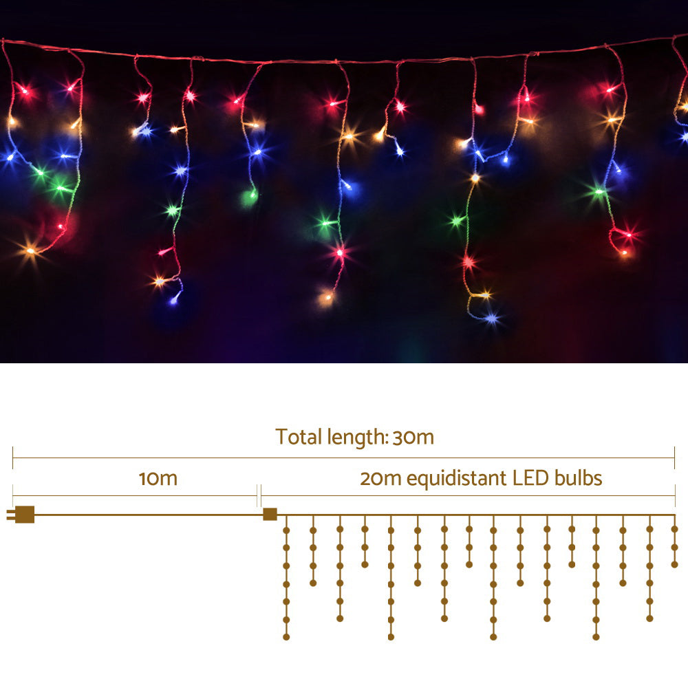 Jingle Jollys 20M Icicle Lights 800 LED Multi-coloured Christmas Lighting