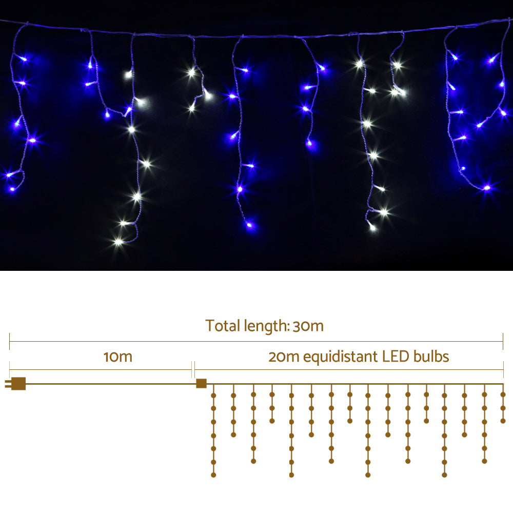 Jingle Jollys 20M Icicle Lights 800 LED Blue White Christmas Decor