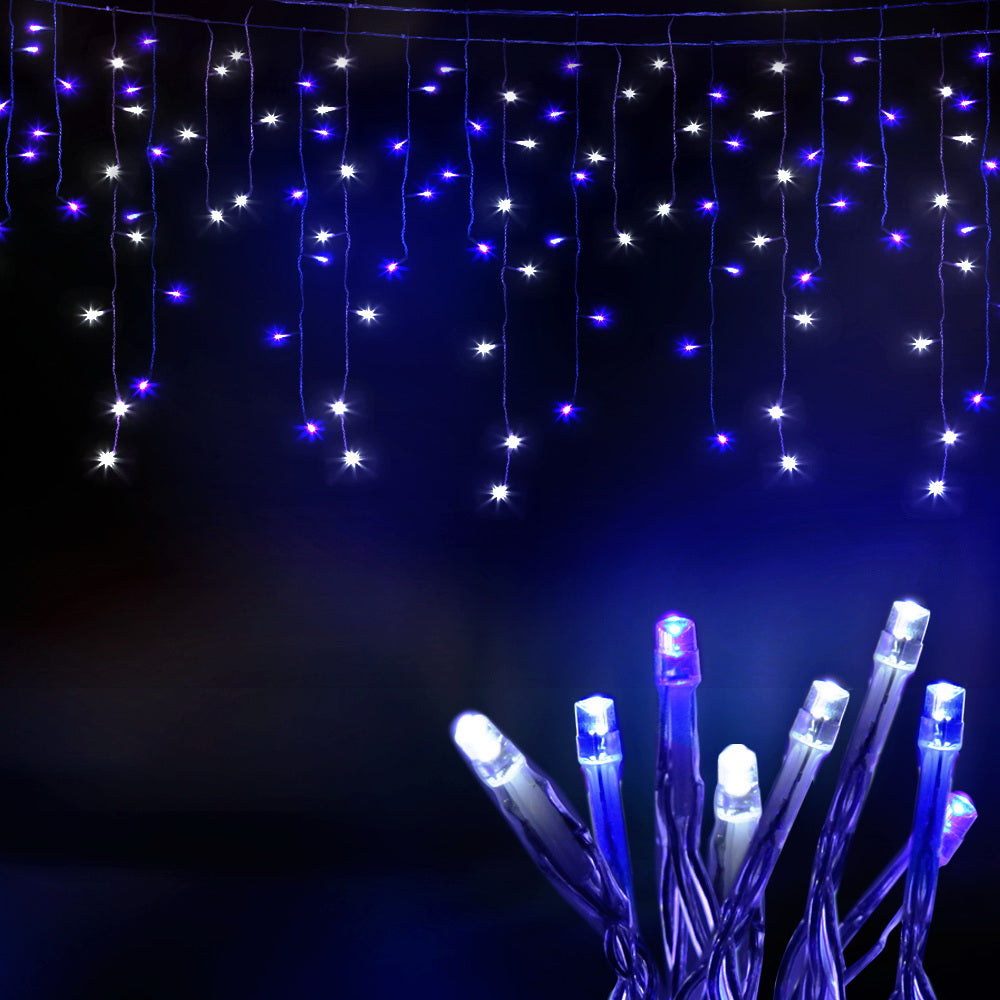 Jingle Jollys 20M Icicle Lights 800 LED Blue White Christmas Decor