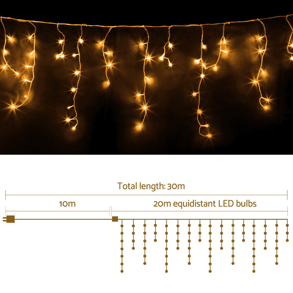 Jingle Jollys 20M Icicle Lights 800 LED Warm White Christmas Decor