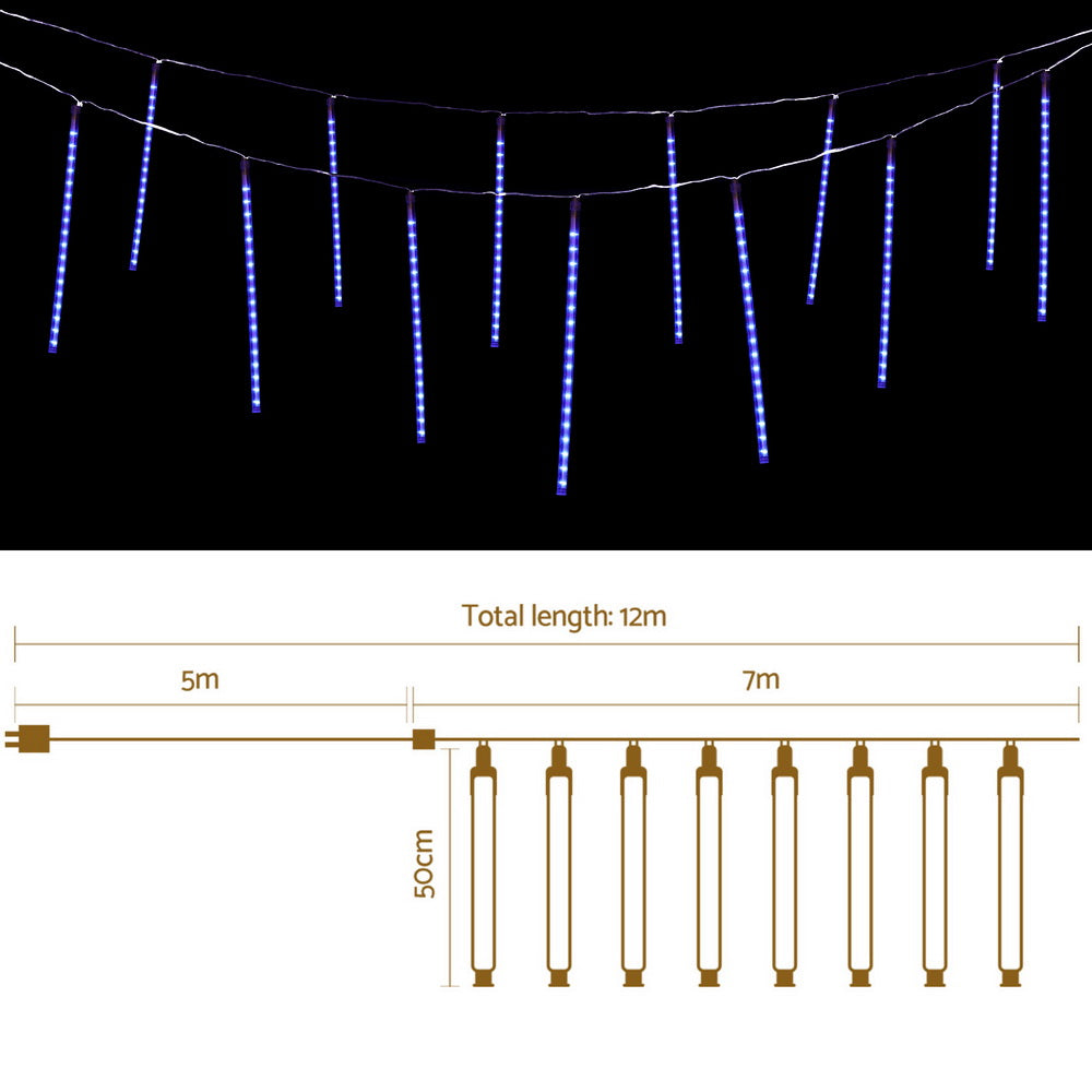 Jingle Jollys 7M Icicle Christmas Lights 288 LED Blue