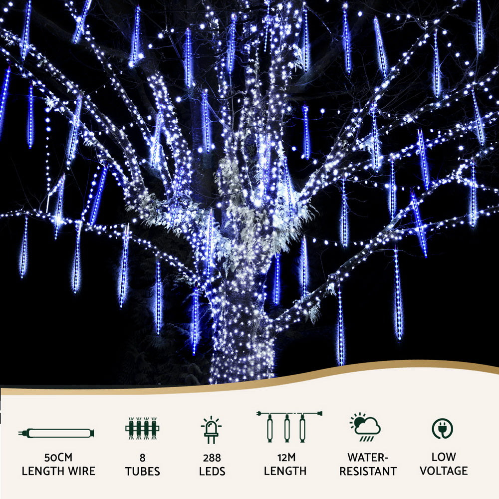 Jingle Jollys 7M Icicle Christmas Lights 288 LED Blue