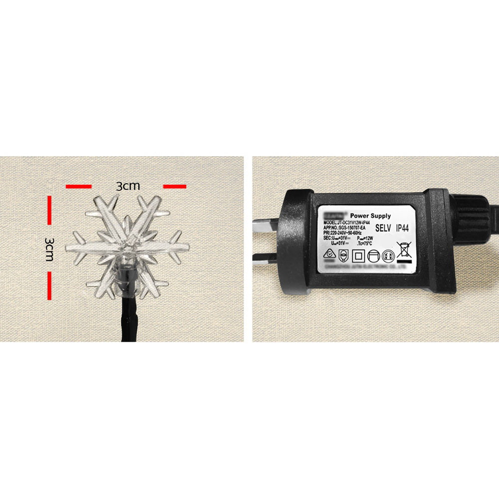 Jingle Jollys 10M LED String Lights Snow Decorations Cold White
