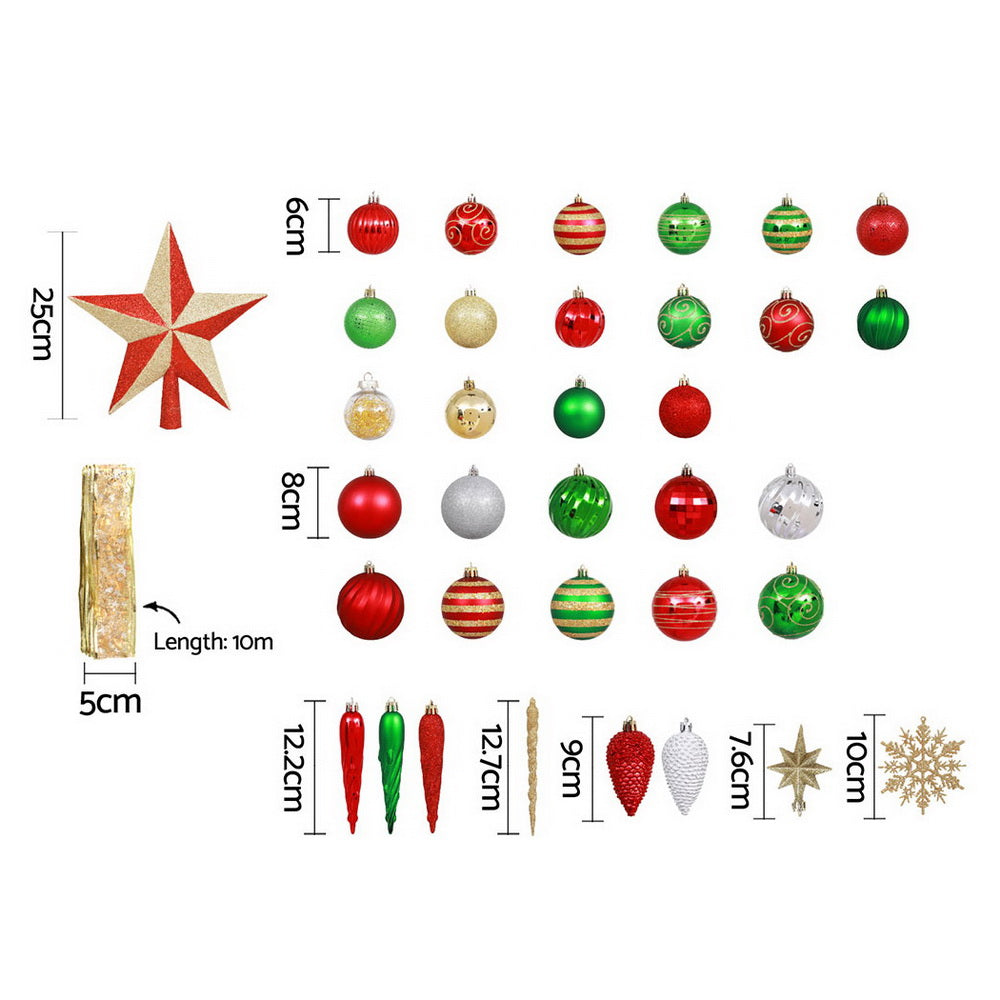 Jingle Jollys 155pcs Christmas Tree Decorations Set Baubles Ornaments Red Green