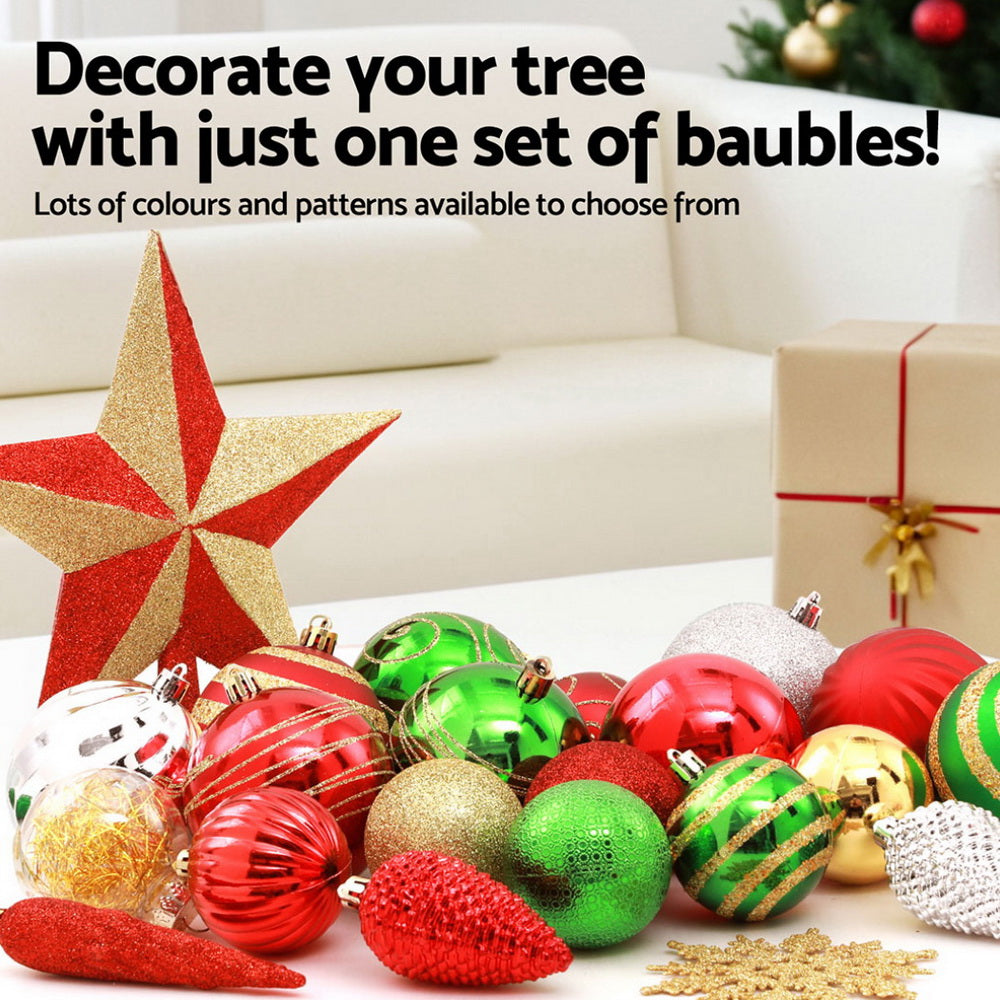 Jingle Jollys 155pcs Christmas Tree Decorations Set Baubles Ornaments Red Green