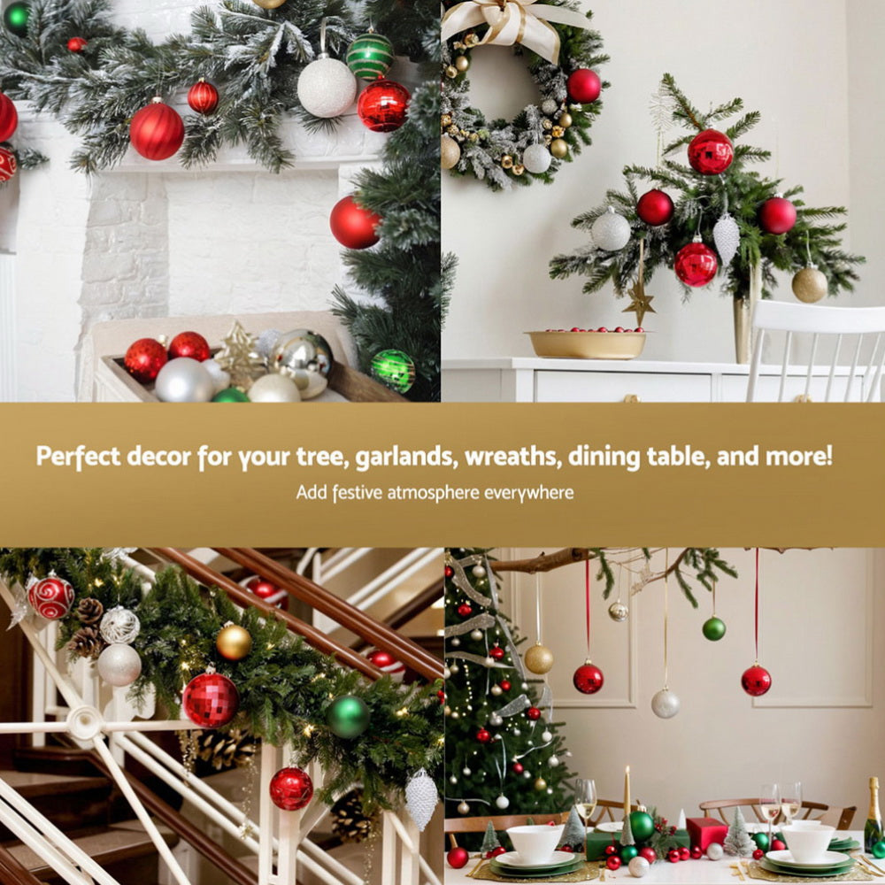 Jingle Jollys 155pcs Christmas Tree Decorations Set Baubles Ornaments Red Green